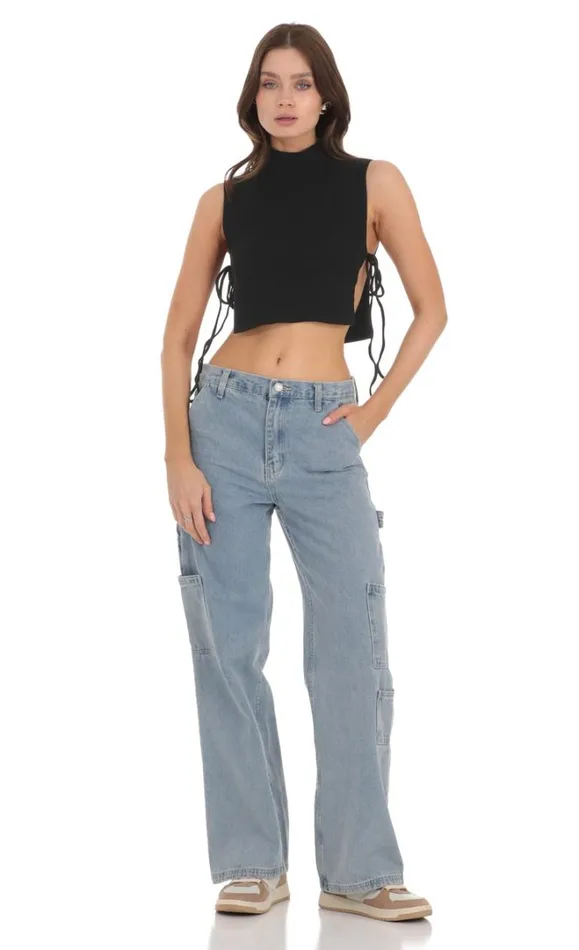 Ribbed Mock Neck Top Black Women LUCY IN THE SKY Tops Ribbed Mock Neck Top Black Women LUCY IN THE SKY Tops