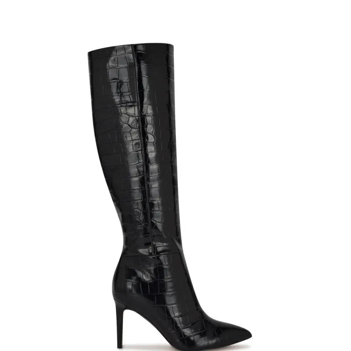 Richy Heeled Boots Black Croco Women Nine West Boots and Booties