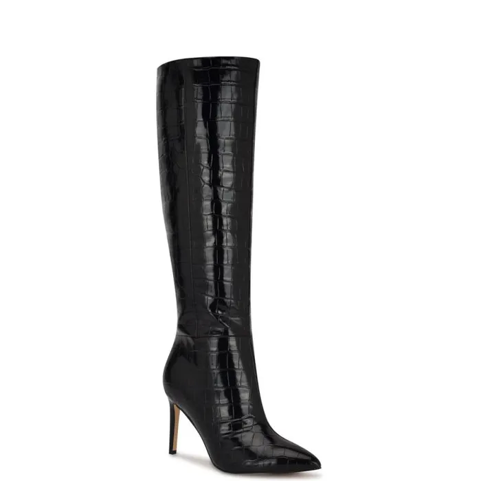 Richy Heeled Boots Black Croco Women Nine West Boots and Booties