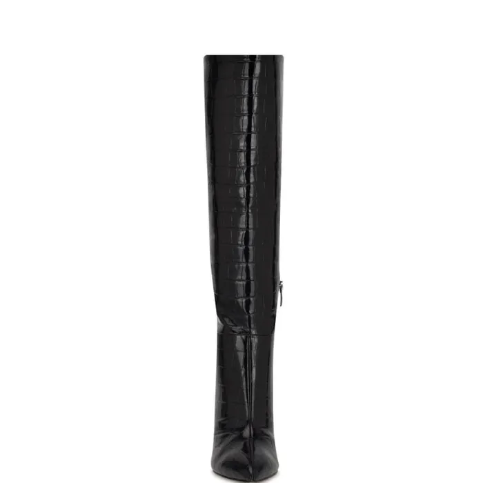 Richy Heeled Boots Black Croco Women Nine West Boots and Booties