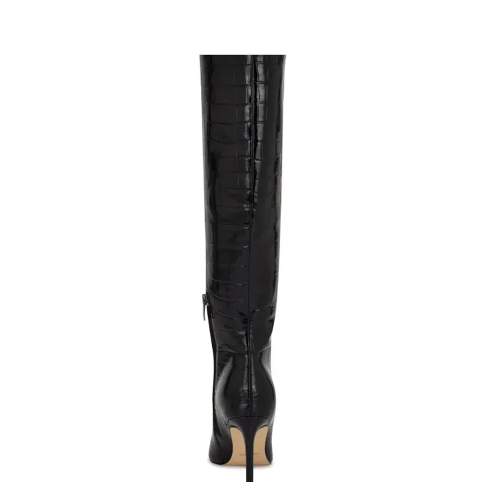 Richy Heeled Boots Black Croco Women Nine West Boots and Booties