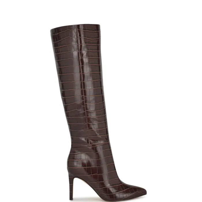 Richy Heeled Boots Brown Croco Women Nine West Boots and Booties