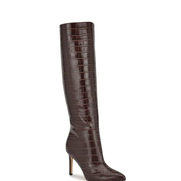 Richy Heeled Boots Brown Croco Women Nine West Boots and Booties