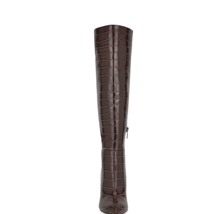 Richy Heeled Boots Brown Croco Women Nine West Boots and Booties