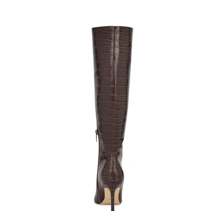 Richy Heeled Boots Brown Croco Women Nine West Boots and Booties