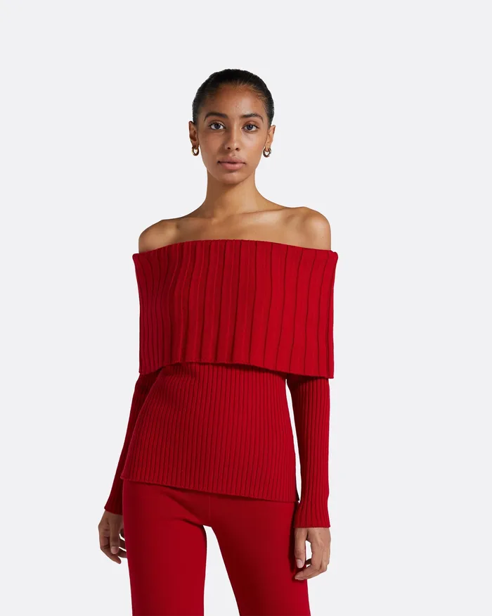 Risetta Azalea Red Knit Azalea Red Women Tops Safiyaa
