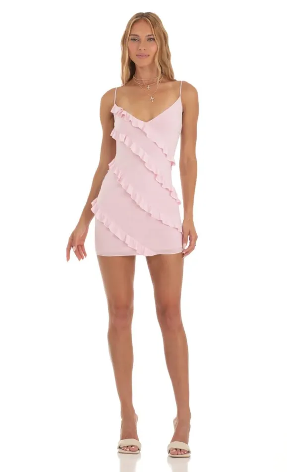 Ruffle Mini Dress Pink Women LUCY IN THE SKY Mini Dresses