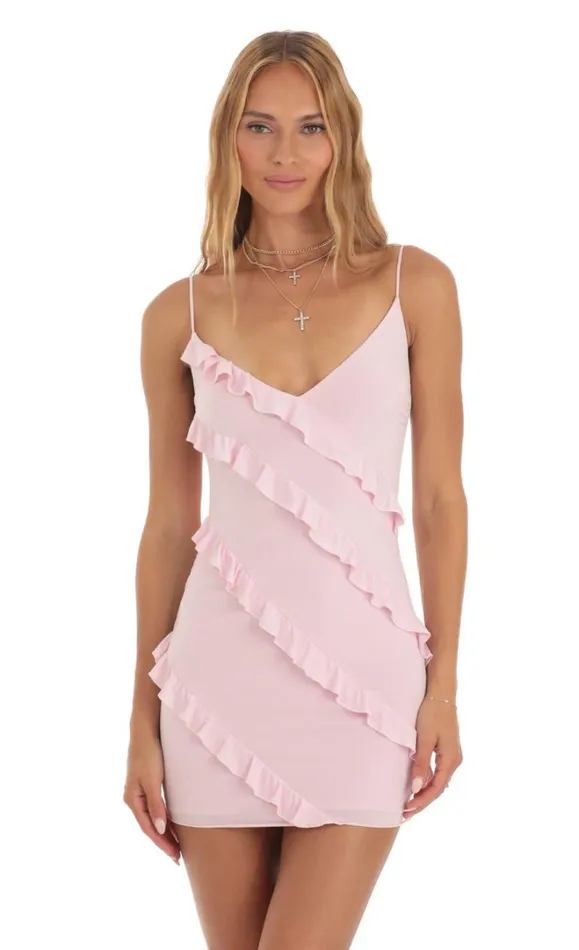 Ruffle Mini Dress Pink Women LUCY IN THE SKY Mini Dresses Ruffle Mini Dress Pink Women LUCY IN THE SKY Mini Dresses
