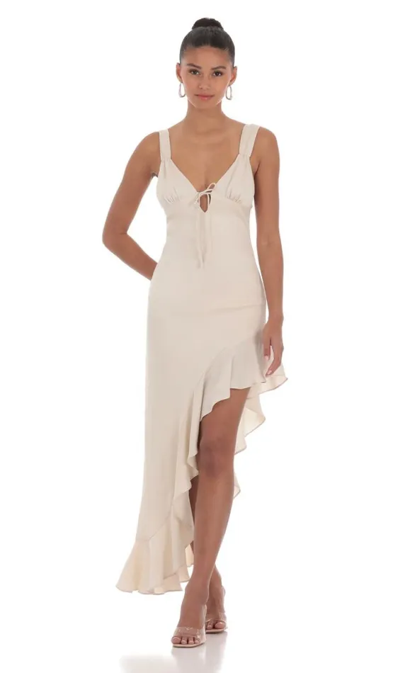 Ruffle Slit Maxi Dress Cream Women LUCY IN THE SKY Maxi Dresses