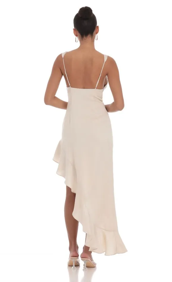 Ruffle Slit Maxi Dress Cream Women LUCY IN THE SKY Maxi Dresses