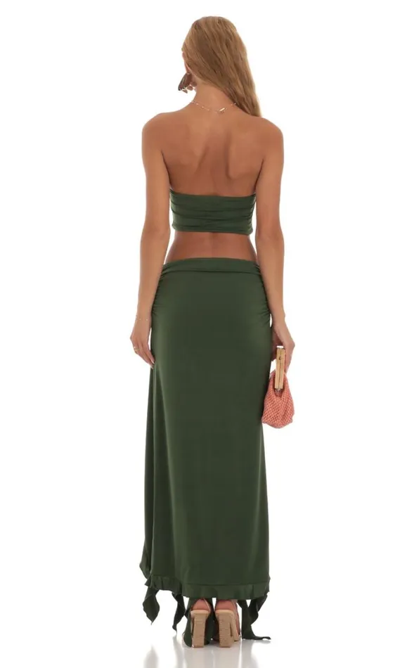 Ruffle Slit Two Piece Set Green Women LUCY IN THE SKY Tops Ruffle Slit Two Piece Set Green Women LUCY IN THE SKY Tops