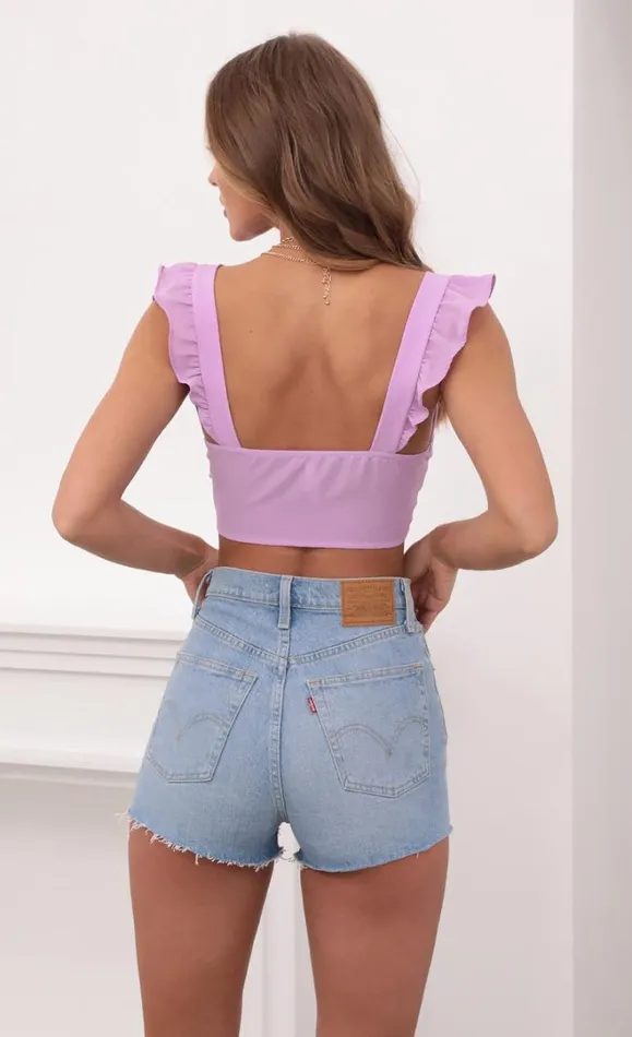 Ruffle Tie Crop Top Lavender Women LUCY IN THE SKY Tops Ruffle Tie Crop Top Lavender Women LUCY IN THE SKY Tops