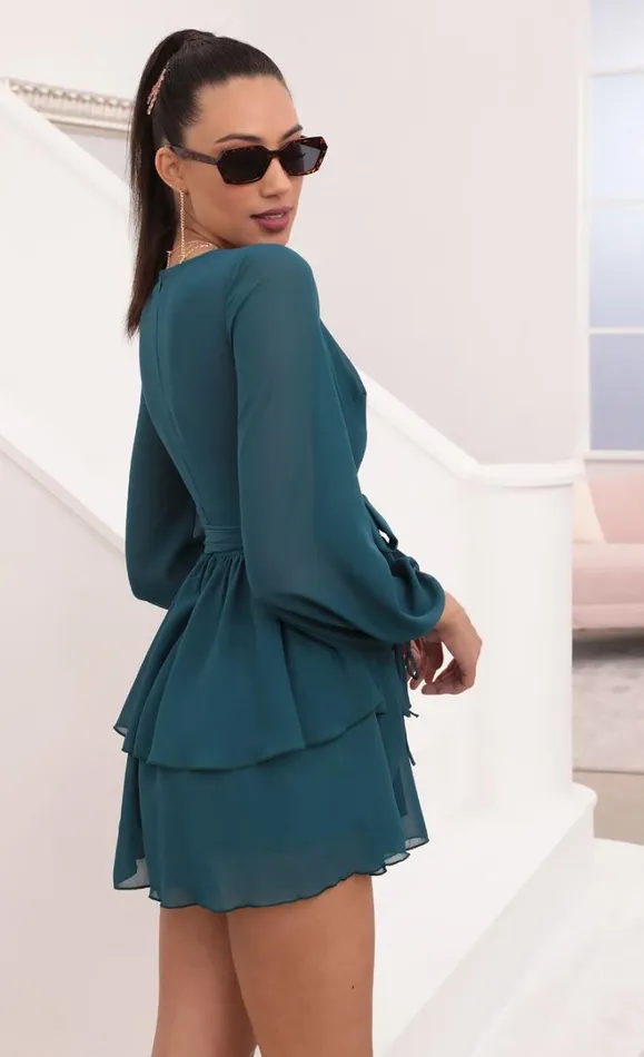 Ruffled Romper Hunter Green Chiffon Women LUCY IN THE SKY Mini Dresses Ruffled Romper Hunter Green Chiffon Women LUCY IN THE SKY Mini Dresses