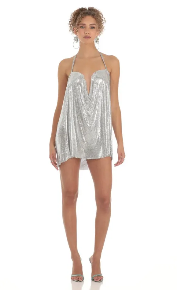 Safina Chainmail Shirt Dress Silver Women LUCY IN THE SKY Tops