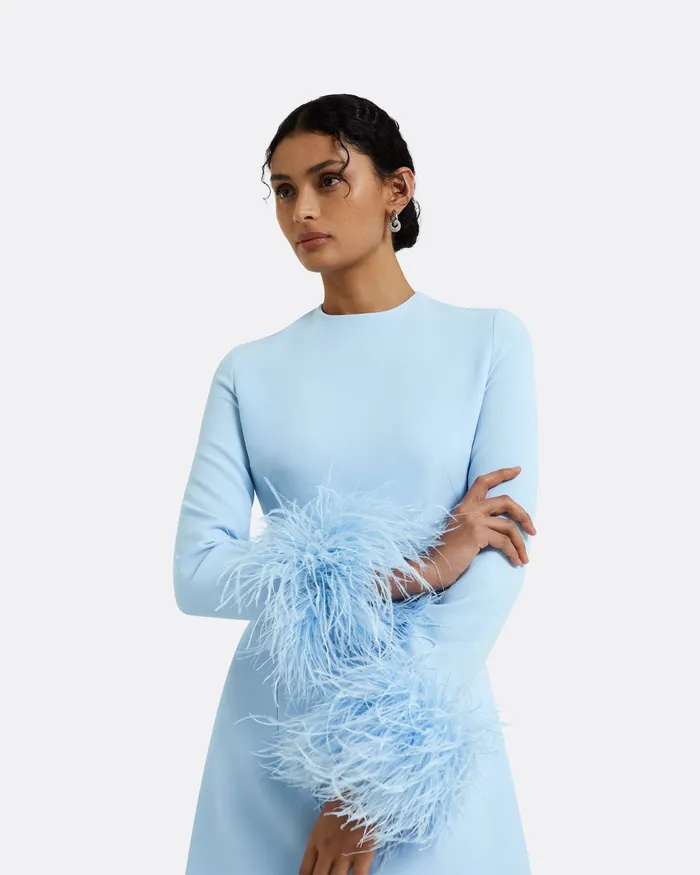 Safiyaa Icons Women Rena Pale Blue FeatherTrimmed Short Dress Pale Blue