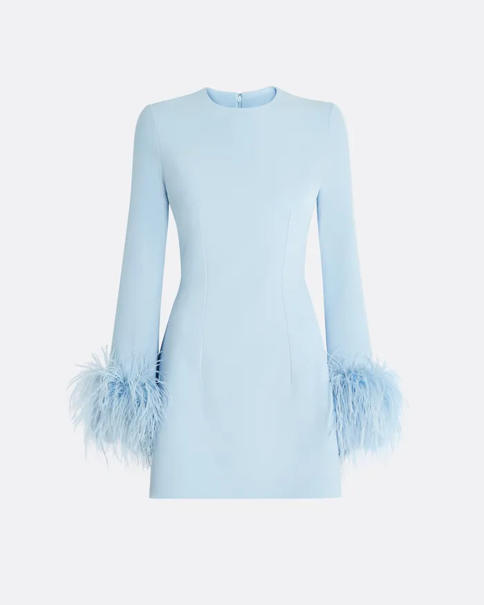 Safiyaa Icons Women Rena Pale Blue FeatherTrimmed Short Dress Pale Blue