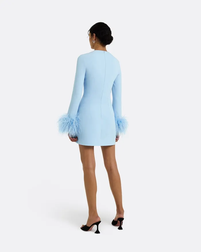 Safiyaa Icons Women Rena Pale Blue FeatherTrimmed Short Dress Pale Blue