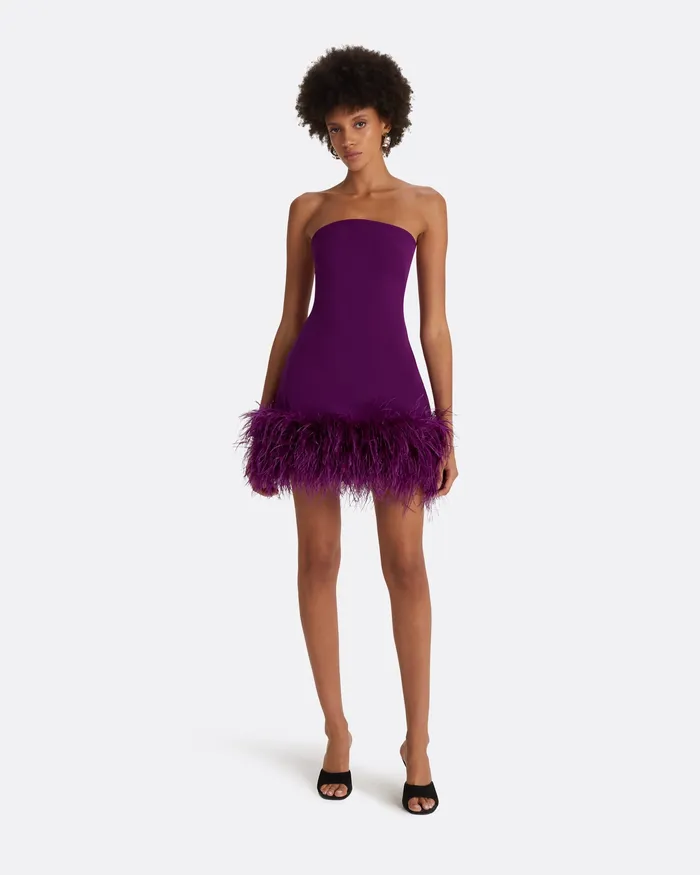 Safiyaa Rowan Currant FeatherTrimmed Short Dress Currant Women Icons