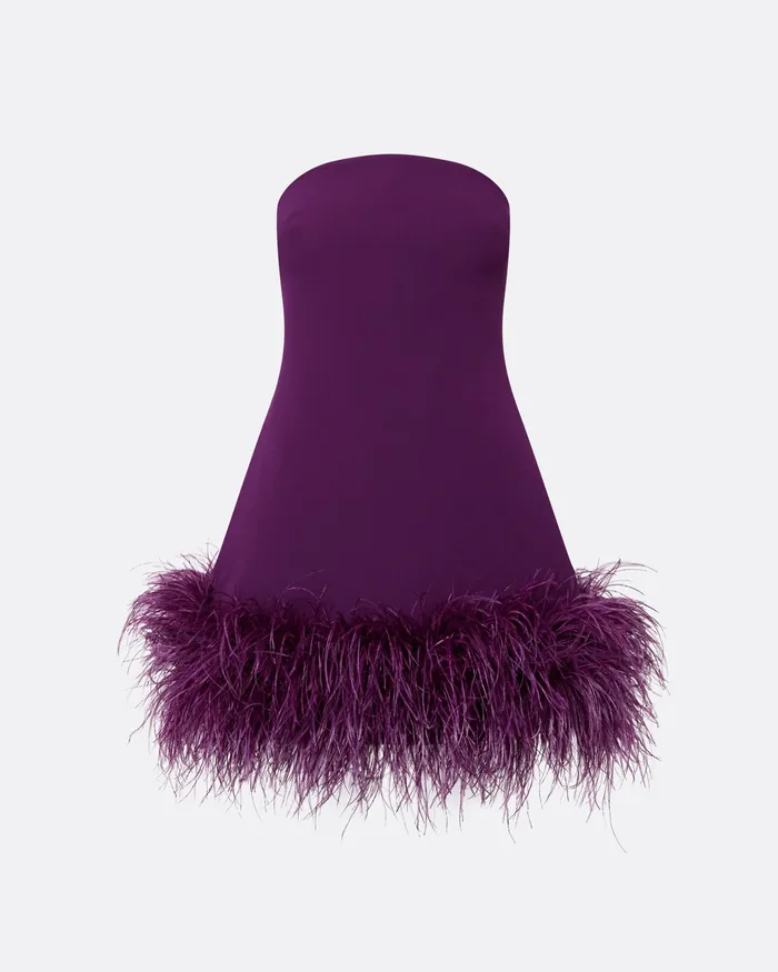 Safiyaa Rowan Currant FeatherTrimmed Short Dress Currant Women Icons