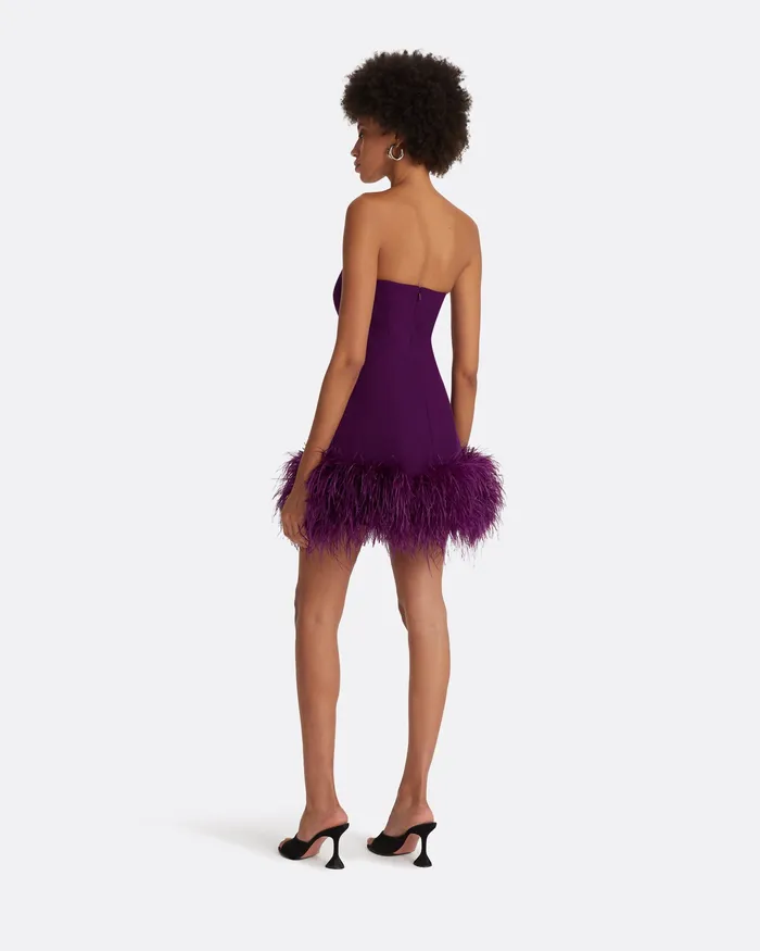 Safiyaa Rowan Currant FeatherTrimmed Short Dress Currant Women Icons