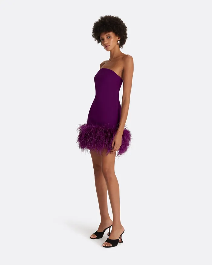 Safiyaa Rowan Currant FeatherTrimmed Short Dress Currant Women Icons