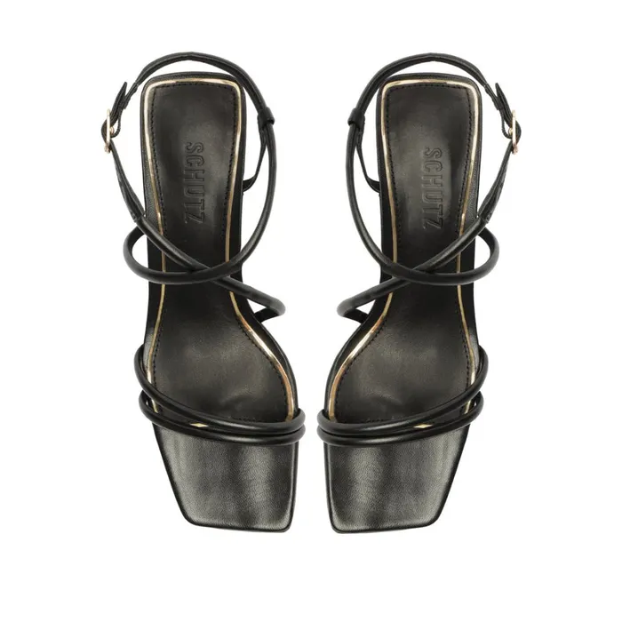 Sandals Aimee Block Leather Sandal Black Schutz Shoes Block Heels