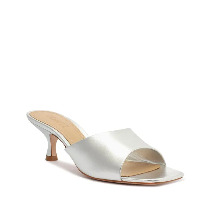 Sandals Dethalia Metallic Leather Sandal Silver Schutz Shoes Mule