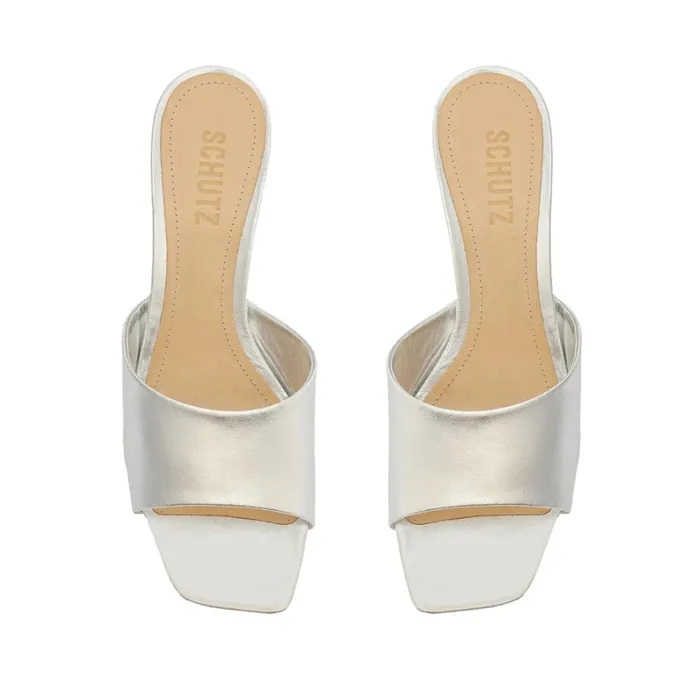 Sandals Dethalia Metallic Leather Sandal Silver Schutz Shoes Mule