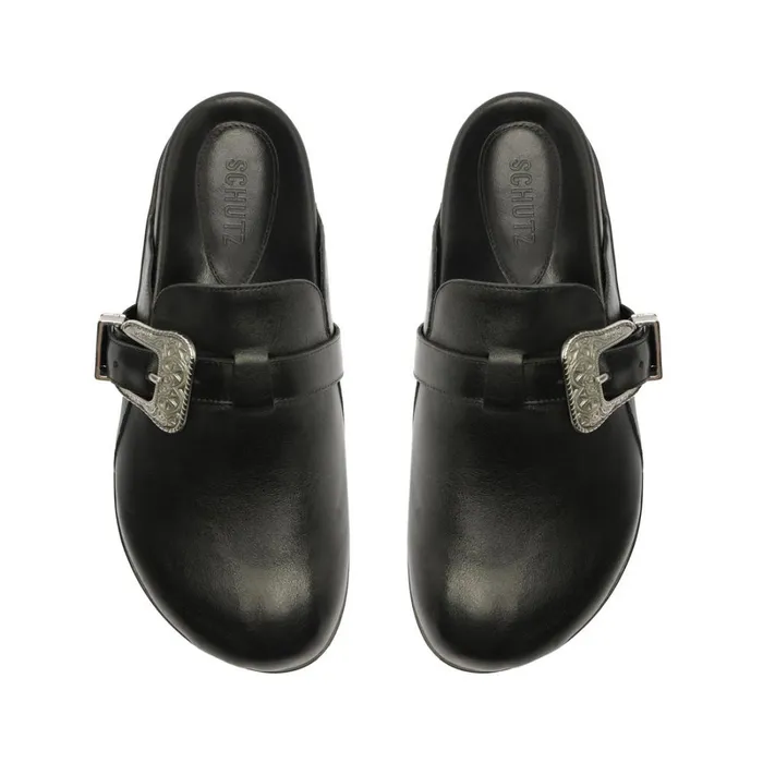 Sandals Grace Leather Flat Black Schutz Shoes Mule