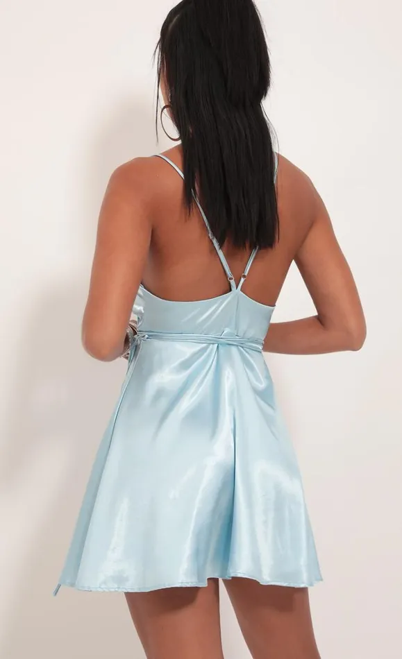 Satin ALine Dress Light Blue Women LUCY IN THE SKY Mini Dresses