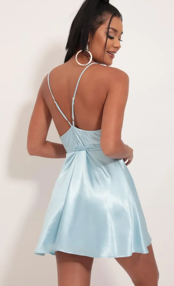 Satin ALine Dress Light Blue Women LUCY IN THE SKY Mini Dresses