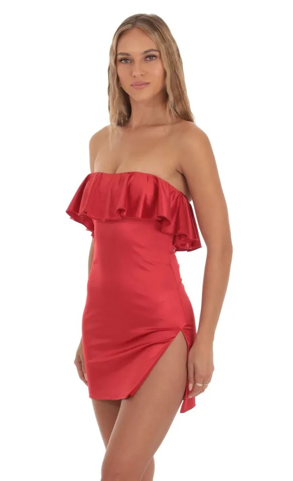 Satin Bodycon Mini Dress Red Women LUCY IN THE SKY Mini Dresses