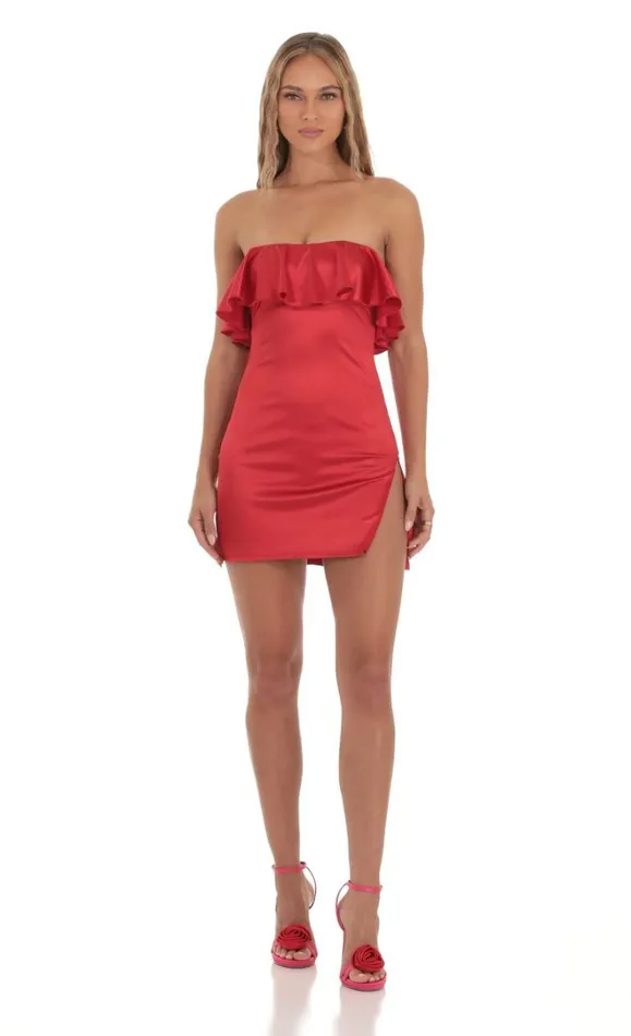 Satin Bodycon Mini Dress Red Women LUCY IN THE SKY Mini Dresses