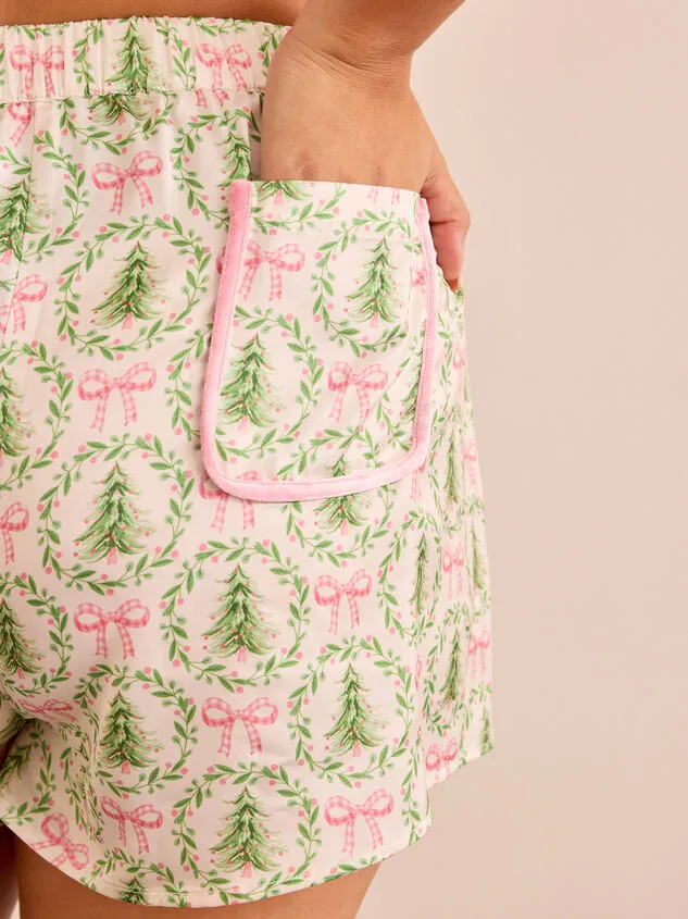 Satin Christmas Tree Bow Shorts Ivorypink Women Altar039d State Bottoms Satin Christmas Tree Bow Shorts Ivorypink Women Altar039d State Bottoms