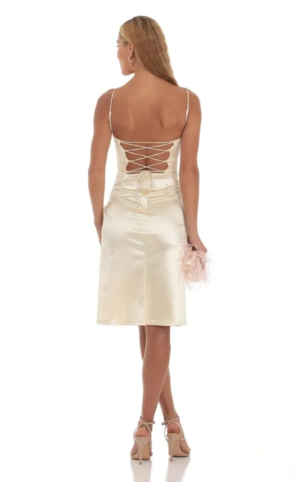 Satin Midi Dress Champagne Women LUCY IN THE SKY Midi Dresses