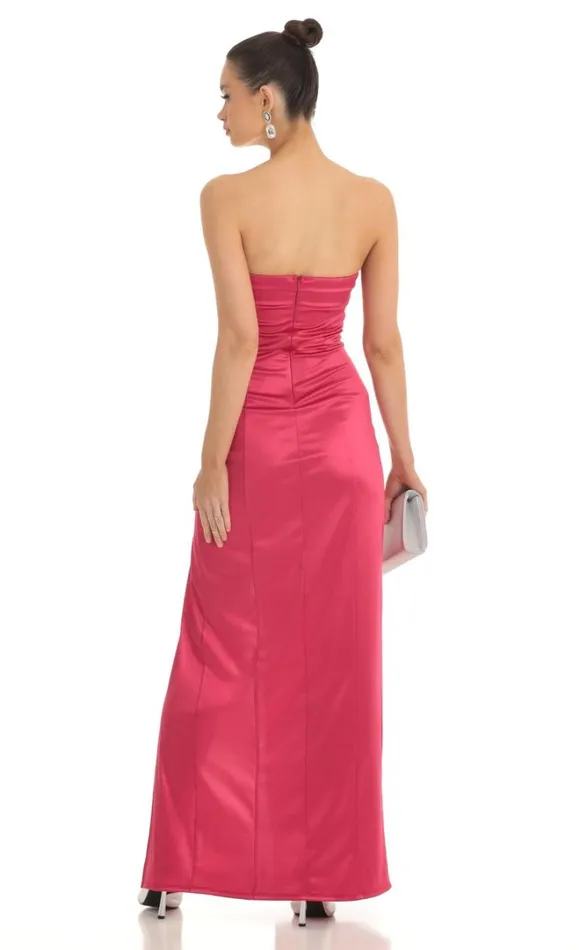 Satin Pleated Strapless Maxi Dress Cherry Women LUCY IN THE SKY Maxi Dresses Satin Pleated Strapless Maxi Dress Cherry Women LUCY IN THE SKY Maxi Dresses