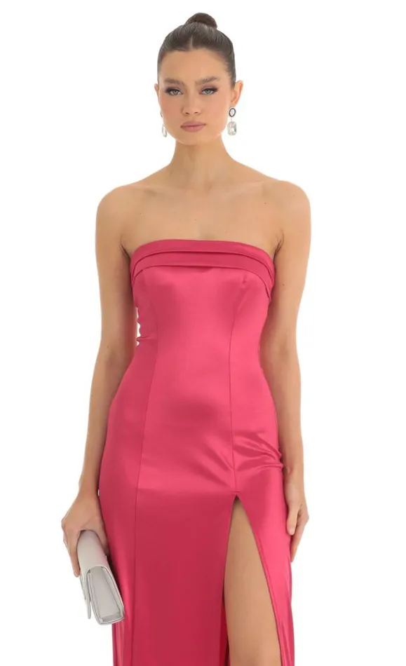 Satin Pleated Strapless Maxi Dress Cherry Women LUCY IN THE SKY Maxi Dresses Satin Pleated Strapless Maxi Dress Cherry Women LUCY IN THE SKY Maxi Dresses