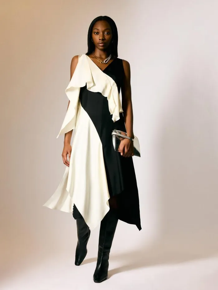 Sculptural Silk Twill Dress Monochrome Women Jigsaw Party