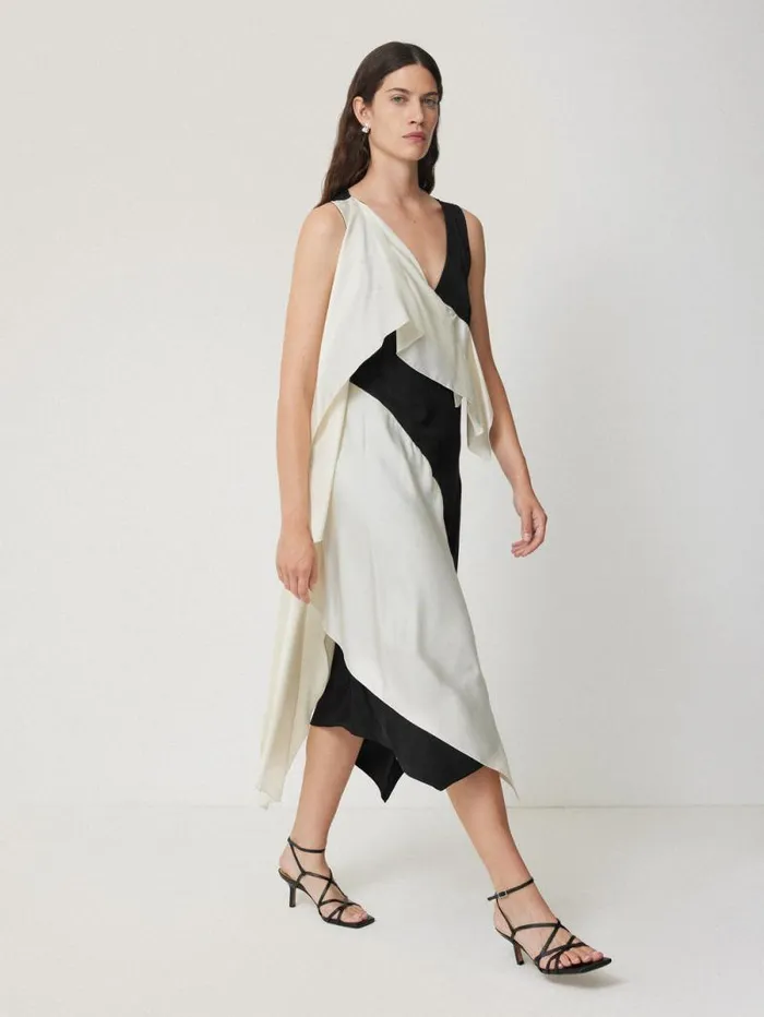 Sculptural Silk Twill Dress Monochrome Women Jigsaw Party