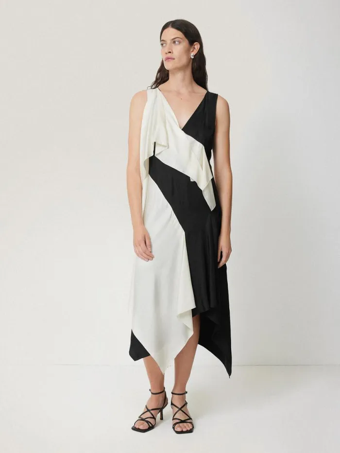 Sculptural Silk Twill Dress Monochrome Women Jigsaw Party