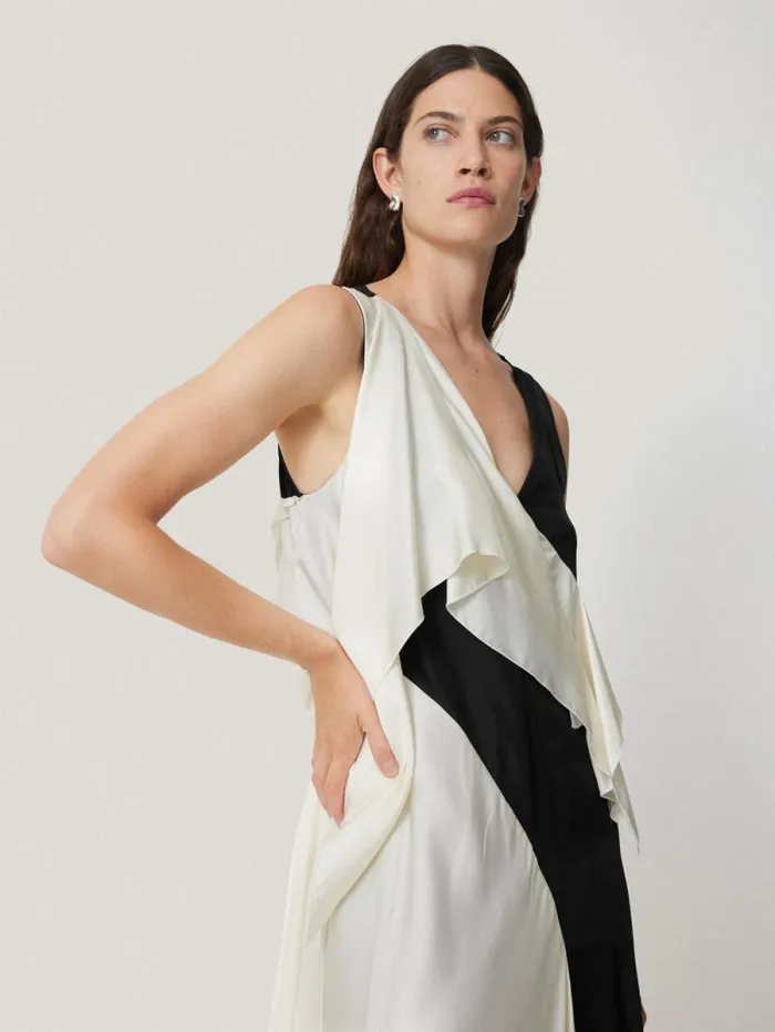 Sculptural Silk Twill Dress Monochrome Women Jigsaw Party