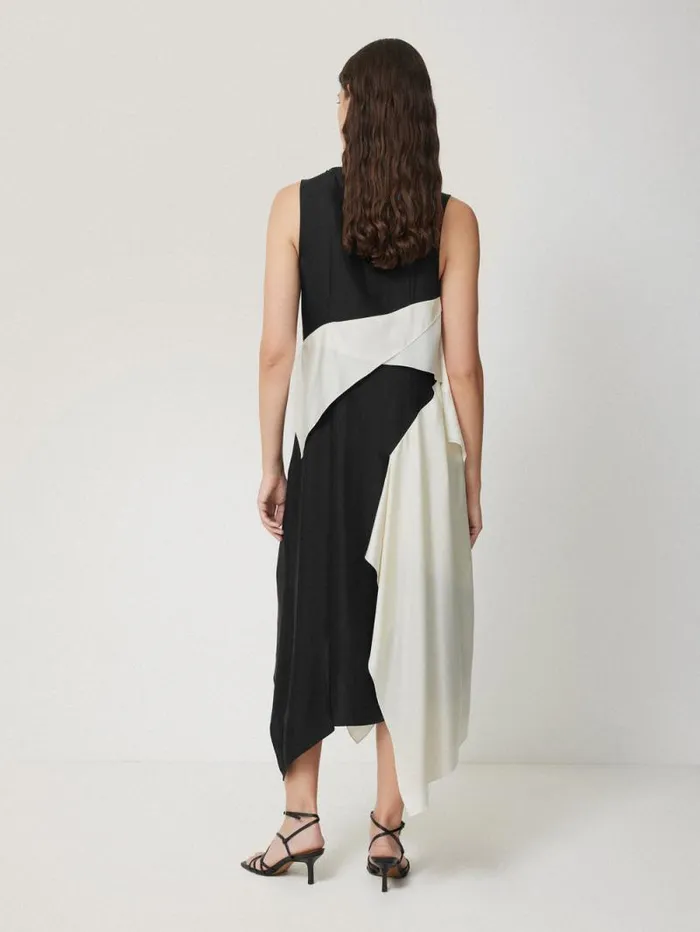 Sculptural Silk Twill Dress Monochrome Women Jigsaw Party