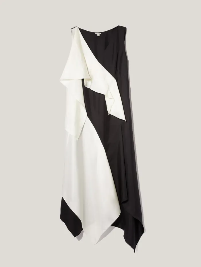 Sculptural Silk Twill Dress Monochrome Women Jigsaw Party