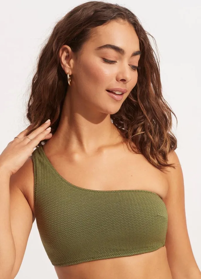 Seafolly Bandeau Women Sea Dive One Shoulder Top 8211 Khaki