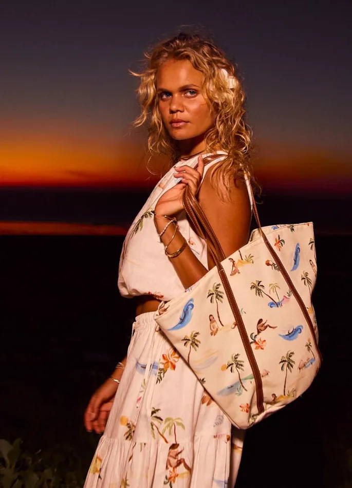 Seafolly Beach Bags Women Isla Palm Tote Bag 8211 Ecru
