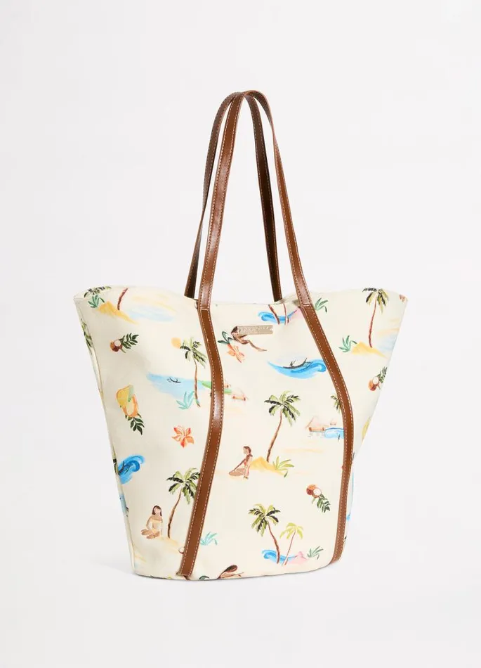 Seafolly Beach Bags Women Isla Palm Tote Bag 8211 Ecru