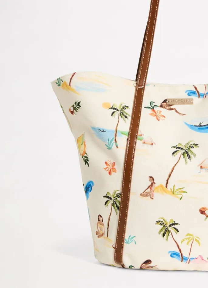 Seafolly Beach Bags Women Isla Palm Tote Bag 8211 Ecru