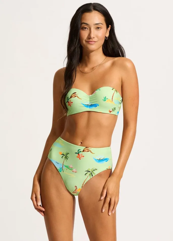 Seafolly High Waisted Women Isla Palm High Waisted Bikini Bottom 8211 Sage