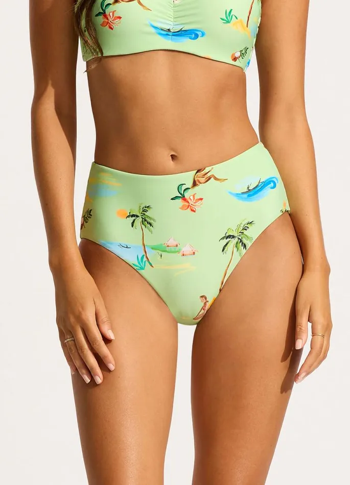 Seafolly High Waisted Women Isla Palm High Waisted Bikini Bottom 8211 Sage
