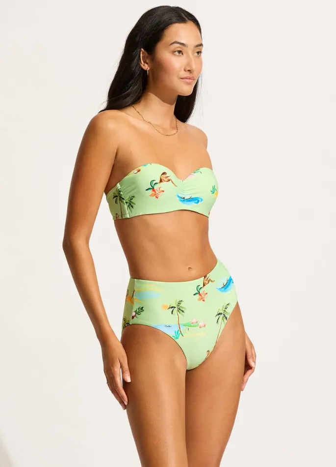 Seafolly High Waisted Women Isla Palm High Waisted Bikini Bottom 8211 Sage
